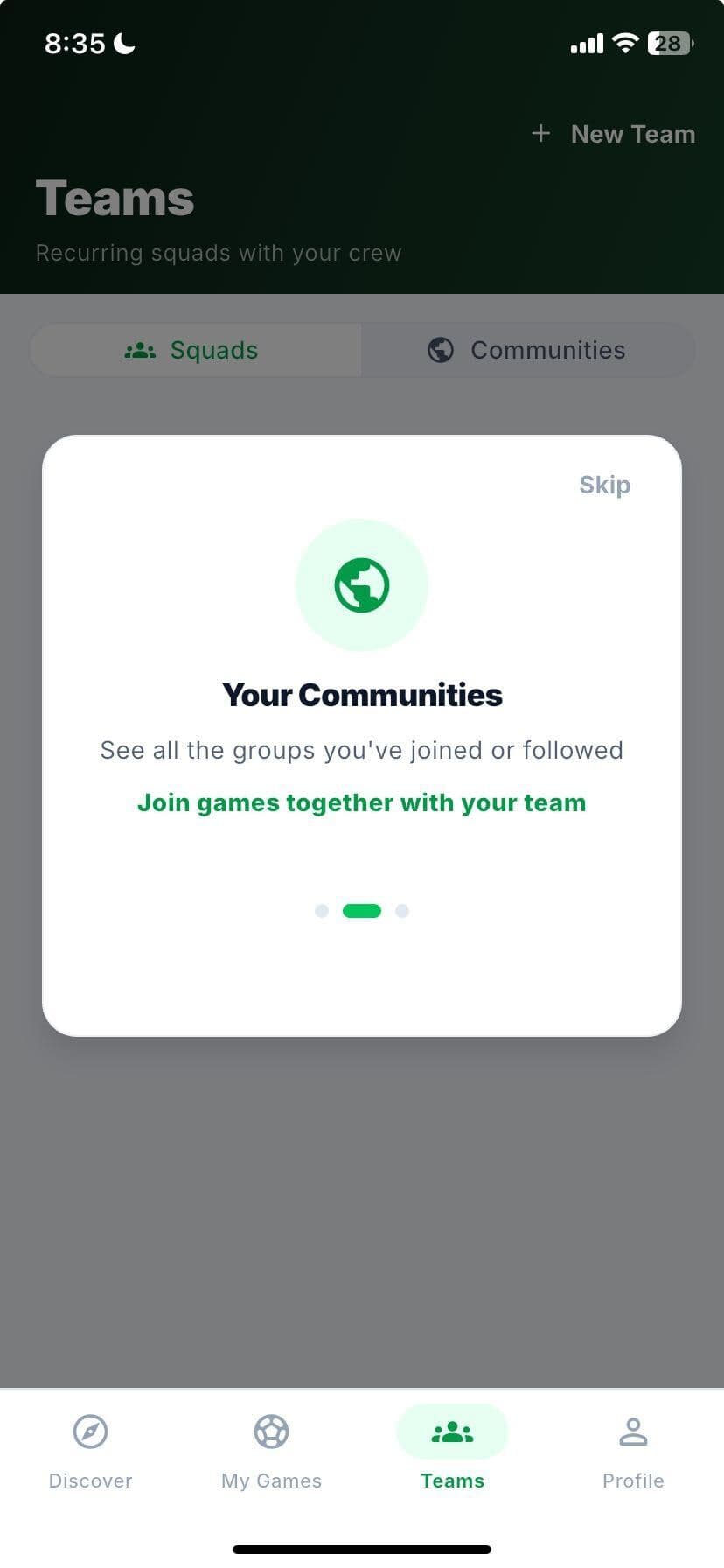 Teams — recurring squads and communities